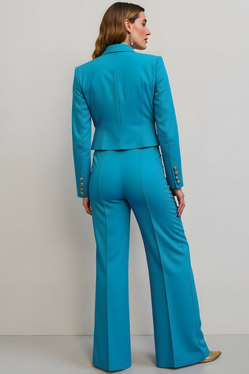 Blue Peak Lapel 2 Piece Cropped Business Suit